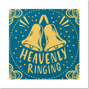 Heavenly Ringing For Handbell Ringers Choir Blue Background Posters and Art